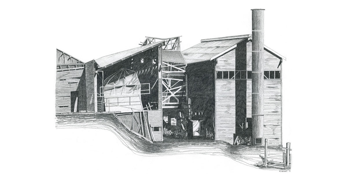 Michael Spight, Mill, East Side, charcoal and pencil, 490-x390