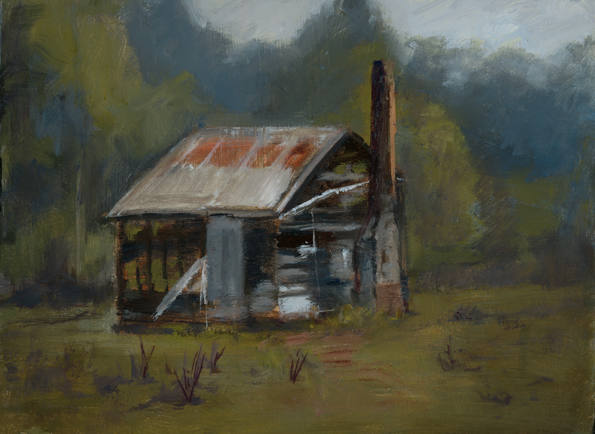 Peter Barker, Donnelly River Shack, 200 x 150 mm, oil on board, 2018